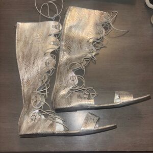 Ashley Stewart Shimmering Silver Lace-Up Sandals